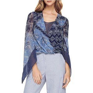 BCBGMaxAzria Nickelette Batik-Printed Top Blue